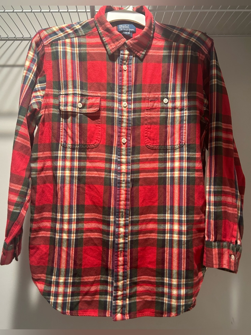 Polo by Ralph Lauren Boy’s Red and Green Plaid Flannel Button-Down Shirt L